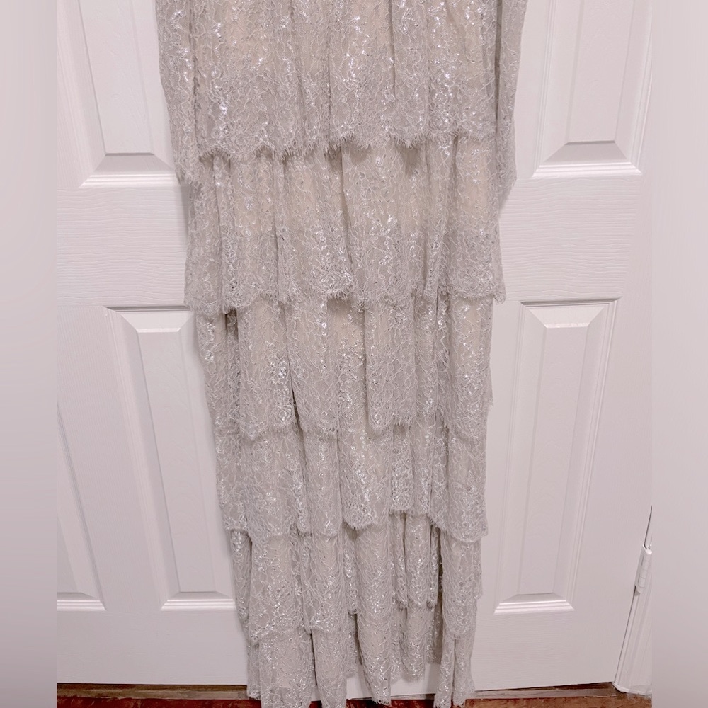 ANTONIO MELANI Silver Lace Tiered Maxi Dress - Picture 10 of 13